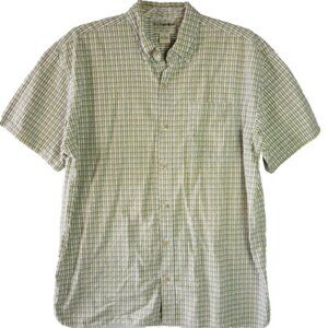 US Expedition Mens Size XL Green Plaid Short Sleeve Button Front Textured Shirt